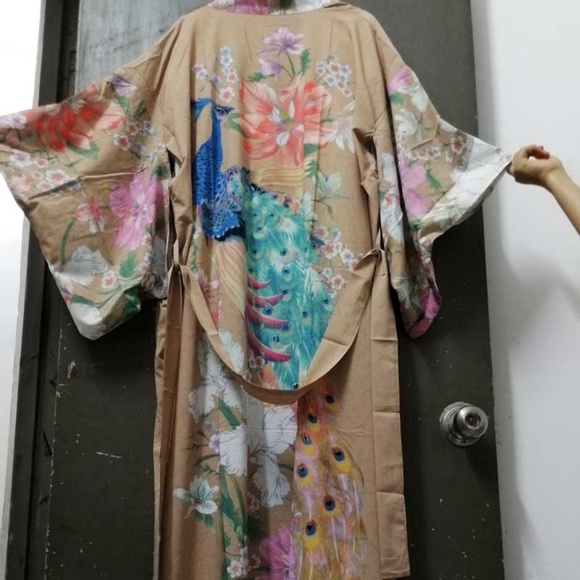 Boho Floral print Peacock Kimono Beach Cover up - Picture 10 of 10